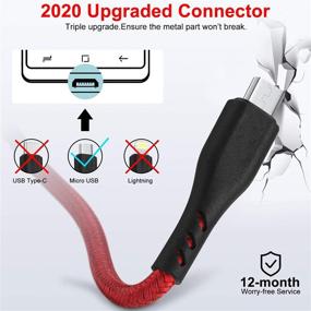 img 3 attached to ⚡ 10FT Micro USB-кабель, 3 штуки - Прочный кабель Android с оплеткой из нейлона, 10-футовый кабель для быстрой зарядки телефона Samsung Galaxy S7 S6 S7 S5, Note 5 (красный)