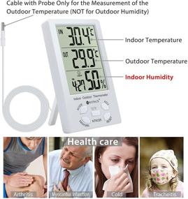 img 3 attached to 🌡️ Neoteck 3 in 1 Thermometer Hygrometer: Large LCD Display, Clock, and Sensor Wire for Indoor/Outdoor Use