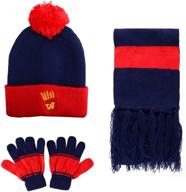 уютный зимний комплект для маленьких мальчиков и девочек: детская 3-х предметная вязаная шапка, шарф и перчатки azarxis (azarxis kids 3-piece knit beanie hat, scarf, and gloves) логотип