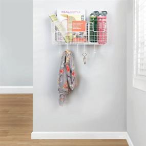 img 3 attached to 🧺 White Wall Mount Storage Organizer Basket with Hooks for Entryway, Hallway, Bedroom, Bathroom, and More - mDesign Farmhouse Wire Decor