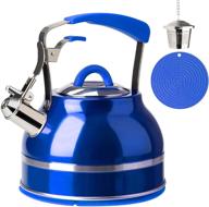 🍵 secura stainless steel whistling tea kettle - 2.3 qt tea pot for stovetops with silicone handle, tea infuser, and blue silicone trivets mat logo