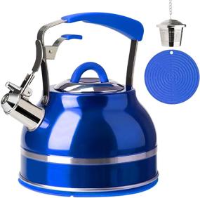 img 4 attached to 🍵 Secura Stainless Steel Whistling Tea Kettle - 2.3 Qt Tea Pot for Stovetops with Silicone Handle, Tea Infuser, and Blue Silicone Trivets Mat