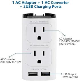 img 3 attached to CASTRIES 2000W Voltage Converter: Universal Travel Adapter & 🔌 Converter with 2 USB Ports, Worldwide Plug Adapter – White