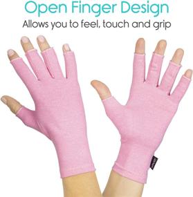 img 2 attached to 💗 Vive Pink Arthritis Hand Compression Gloves - Ultimate Comfort for Men and Women - Open Finger Support for Rheumatoid, Osteoarthritis, Typing Pain - Moisture Wicking Fabric - Carpal Tunnel Relief