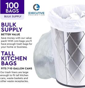 img 2 attached to Executive Collection - Bulk Pack of Clear Medium 7-10 Gallon Trash Bags: Garbage Bin Liners for Office, Bedroom, and Kitchen Wastebasket Cans (100 Bags)
