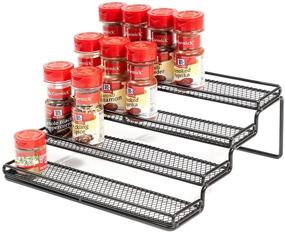 img 2 attached to 🌶️ Black Metal 4 Tier Spice Rack Organizer Step Shelf for Kitchen Cabinet Cupboard Pantry - MEIQIHOME Spice Storage Holder