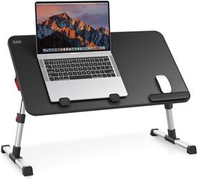 img 4 attached to 🖥️ SAIJI Large Size Adjustable Laptop Bed Tray Table - Portable Lap Desk with Foldable Legs for Sofa, Couch, Floor - Perfect for Work, Study, Reading - Black