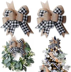 img 4 attached to 🎀 Handsome Buffalo Plaid Burlap Bows for Wreath 2 Pack, Large 12”x9.4” Rustic Christmas Tree Topper Check Bow Decoration for Wedding, Holiday, Party, Wall, Home, Front Door, Decorative Ornaments in Black and White