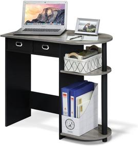 img 1 attached to FURINNO Go Green Home Laptop Notebook Computer Desk/Table with 2 Bin Drawers - French Oak Grey/Black/Black: Stylish and Functional Workstation for Home Office