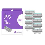 joy women's razor blade refills, 8-pack, purple with lubrastrip to prevent skin irritation logo
