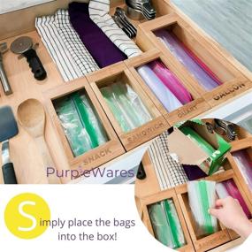 img 1 attached to PurpleWares Bamboo Food Storage Bag Holders – High-Quality Kitchen Drawer Organizer Dispenser for Ziploc, Solimo, Glad, Hefty Bags – Ideal for Gallon, Quart, Sandwich & Snack Ziplock Bags (4 Piece Set)