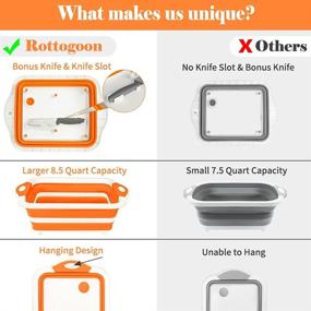 img 3 attached to 🍊 Rottogoon Collapsible Cutting Board with Colander: Foldable Chopping Board, Washing Basket, and Dish Tub - Multifunctional Kitchen Essential for BBQ Prep, Picnics, and Camping (Orange)