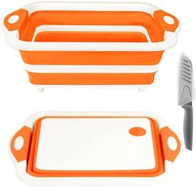 img 4 attached to 🍊 Rottogoon Collapsible Cutting Board with Colander: Foldable Chopping Board, Washing Basket, and Dish Tub - Multifunctional Kitchen Essential for BBQ Prep, Picnics, and Camping (Orange)