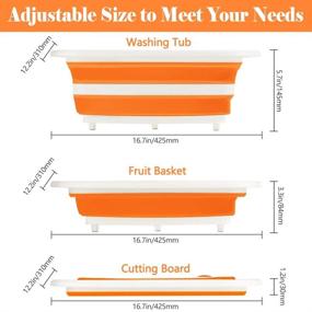 img 2 attached to 🍊 Rottogoon Collapsible Cutting Board with Colander: Foldable Chopping Board, Washing Basket, and Dish Tub - Multifunctional Kitchen Essential for BBQ Prep, Picnics, and Camping (Orange)