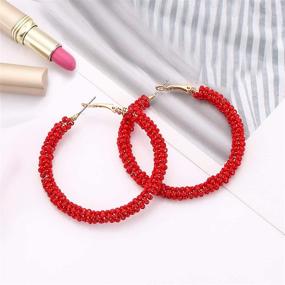 img 2 attached to 🌈 Bohemia Hoop Dangle Earring Studs for Women, CEALXHENY Beaded Hoop Earrings with Mixed Color Beads, Stylish Dangle Earrings for Girls