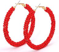 🌈 bohemia hoop dangle earring studs for women, cealxheny beaded hoop earrings with mixed color beads, stylish dangle earrings for girls logo