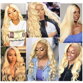 img 2 attached to 🍯 Honey Blonde Peruvian Hair Bundles with Closure - Body Wave Human Hair Extensions with Transparent Lace Closure & Baby Hair - Remy Hair (303030+20 inch Bundle)