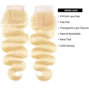 img 3 attached to 🍯 Honey Blonde Peruvian Hair Bundles with Closure - Body Wave Human Hair Extensions with Transparent Lace Closure & Baby Hair - Remy Hair (303030+20 inch Bundle)