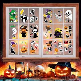 img 4 attached to 🎃 Набор из 126 стикеров для окон на Хэллоуин - 9 листов с изображением тыкв, пауков, летучих мышей, привидений и ведьм для украшения окон и стен на вечеринках Хэллоуин.