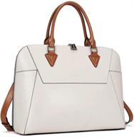 👜 bostanten women's leather laptop shoulder bag, office work crossbody handbag - 15.6 inch, beige-white logo