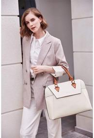 img 3 attached to 👜 BOSTANTEN Women's Leather Laptop Shoulder Bag, Office Work Crossbody Handbag - 15.6 inch, Beige-White