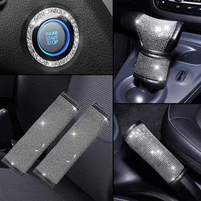 img 3 attached to 💎 SUHU 6PCS Diamond Bling Car Accessories, Cute Seat Belt Shoulder Cover Crystal Gear Shift Knob Cover Handbrake Pad Auto Bling Key Ignition Starter Ring Emblem Sticker Bling Car Interior for Women