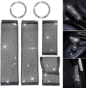 img 4 attached to 💎 SUHU 6PCS Diamond Bling Car Accessories, Cute Seat Belt Shoulder Cover Crystal Gear Shift Knob Cover Handbrake Pad Auto Bling Key Ignition Starter Ring Emblem Sticker Bling Car Interior for Women