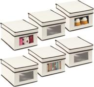 mdesign soft fabric stackable closet storage organizer box (6 pack) - cream/espresso brown logo