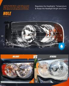 img 1 attached to Высококачественные фары Nilight для грузовика Ram 1500 2500 3500 2002-2005 гг. - комплект фар (для водителя и пассажира), премиум-замена фар, стильное черное корпус с прозрачным стеклом и янтарными углами