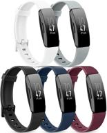 🏋️ наручные ремешки fitbit inspire hr/ace 2 из силикона, 5 штук в упаковке - заменяемые спортивные ремешки для женщин и мужчин - большой размер - винно-красный/синий/черный/серый/белый логотип