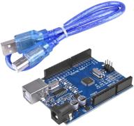 плата kuman uno r3 с микроконтроллером atmega328p и usb-кабелем - совместима с arduino uno r3 mega 2560 nano robot для arduino ide avr mcu learner k53, синяя. логотип