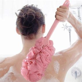 img 3 attached to 🛁 Nutteri 3 Pack Long Handled Bath Brush with Soft Mesh Sponge - Exfoliating Body Scrubber and Back Cleaner - Loofah Bathroom Shower Accessories for Women and Men (Available in Multiple Colors)