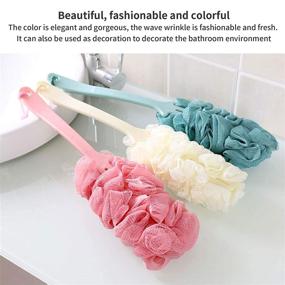 img 1 attached to 🛁 Nutteri 3 Pack Long Handled Bath Brush with Soft Mesh Sponge - Exfoliating Body Scrubber and Back Cleaner - Loofah Bathroom Shower Accessories for Women and Men (Available in Multiple Colors)