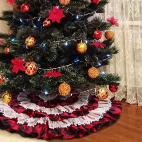 img 4 attached to 🎄 Hooqict Buffalo Plaid Christmas Tree Skirt - 48 Inch 6 Layers: Ruffled Burlap Black and Red Buffalo Plaid Tree Skirt for Festive Holiday Decorations