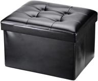 ✨ compact foldable footrest: small storage ottoman stool in black - thicker foam, faux leather, collapsible bench logo