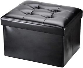 img 4 attached to ✨ Compact Foldable Footrest: Small Storage Ottoman Stool in Black - Thicker Foam, Faux Leather, Collapsible Bench