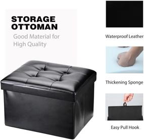 img 1 attached to ✨ Compact Foldable Footrest: Small Storage Ottoman Stool in Black - Thicker Foam, Faux Leather, Collapsible Bench