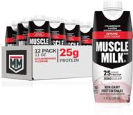 🍓 протеиновый коктейль muscle milk - со вкусом клубники и сливок, 25 г протеина, 11 жидких унций, 12 упаковок. логотип