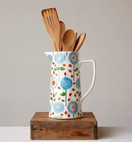 img 2 attached to 🌺 Colorful Floral Stoneware Pitcher by Creative Co-Op: Blue & Red Delight