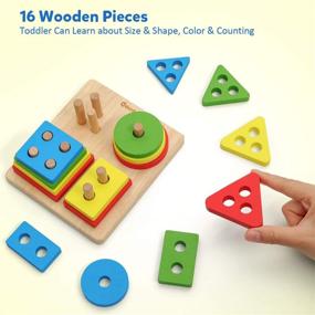 img 3 attached to 🧩 Coogam Wooden Sorting Stacking Toys: Shape Color Recognition Blocks Matching Puzzle - Educational Preschool Learning Board Game Gift for Kids