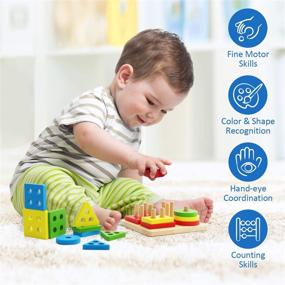 img 1 attached to 🧩 Coogam Wooden Sorting Stacking Toys: Shape Color Recognition Blocks Matching Puzzle - Educational Preschool Learning Board Game Gift for Kids