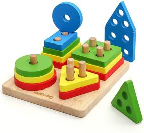 img 4 attached to 🧩 Coogam Wooden Sorting Stacking Toys: Shape Color Recognition Blocks Matching Puzzle - Educational Preschool Learning Board Game Gift for Kids