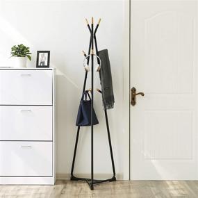 img 3 attached to 👕 Organize in Style: SONGMICS Hall Tree Coat Rack Stand with 9 Beech Wood Hooks - Black, Natural Grain