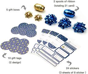 img 1 attached to 🎁 MAYPLUSS Wrapping Paper Set - Mini Roll with Bow, Ribbon, Gift Tags, and Stickers - 17 inch X 120 inch Per Roll - Royal Blue Design (42.3 sq.ft.ttl)