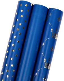 img 2 attached to 🎁 MAYPLUSS Wrapping Paper Set - Mini Roll with Bow, Ribbon, Gift Tags, and Stickers - 17 inch X 120 inch Per Roll - Royal Blue Design (42.3 sq.ft.ttl)