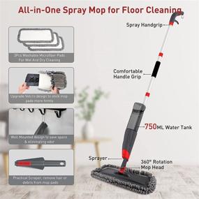 img 1 attached to 🧹 Efficient 135CM Spray Floor Mop: Hardwood, Laminate & Tile Cleaning - 750ML Bottle, Microfiber Pads, Scraper