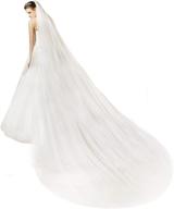 👰 white ivory off-white 2t trailing long cut edge bridal wedding veil with comb logo