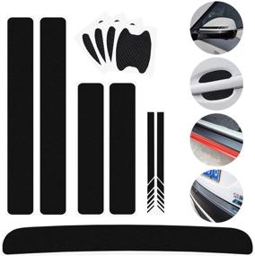img 4 attached to 🚗 11 Pcs Universal 3D Carbon Fiber Car Decoration Stickers: Rear View Mirror, Door Handle, Paint Scratch Protector, Sill Scuff Guard, Welcome Pedal, Bumper Protection Sticker Kit