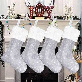 img 4 attached to Senneny Christmas Stockings 4 Pack: 18-inch Grey and White Snowflake with Plush Fur Cuff - Perfect Family Holiday Decorations!