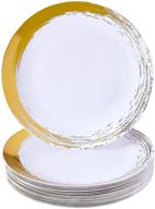 20 pc heavy duty plastic disposable dinner plates, elegant fine china look with brushed gold finish - 10.25” logo